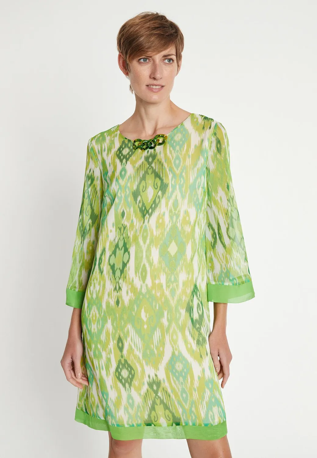 Ana Alcazar Lilo abito svasato chiffon verde fantasia