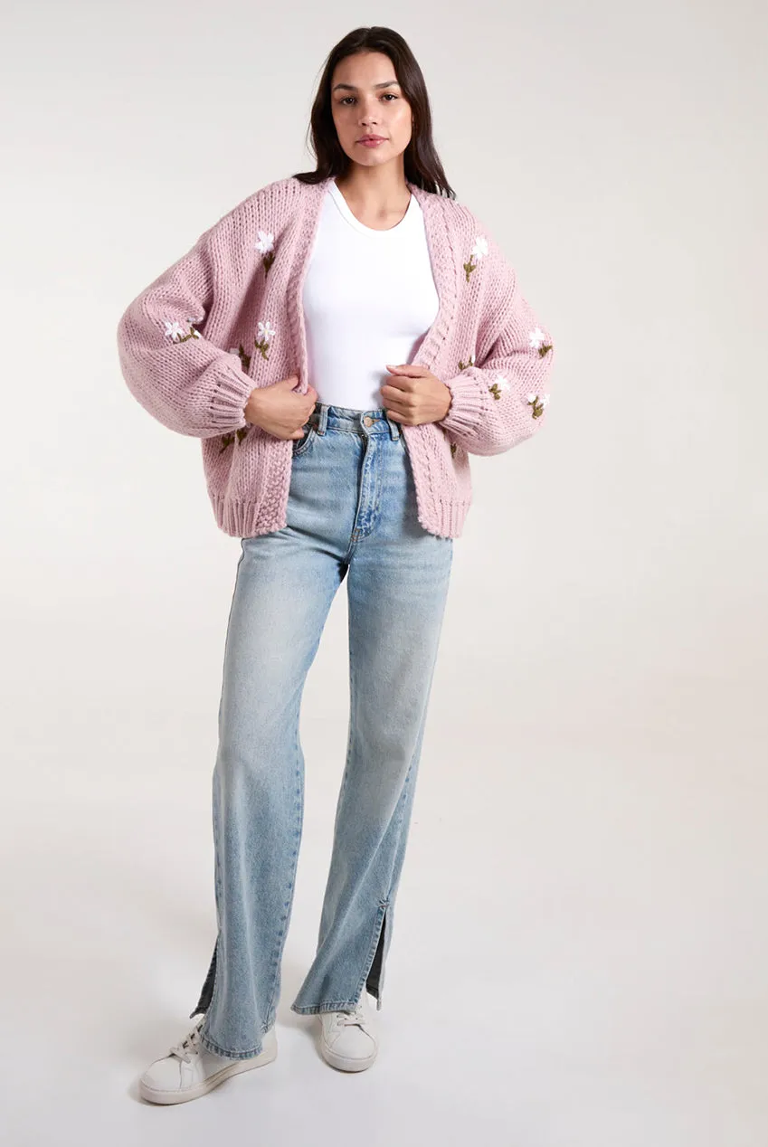 Goddiva Blue Vanilla cardigan rosa ricamo fiori S/M