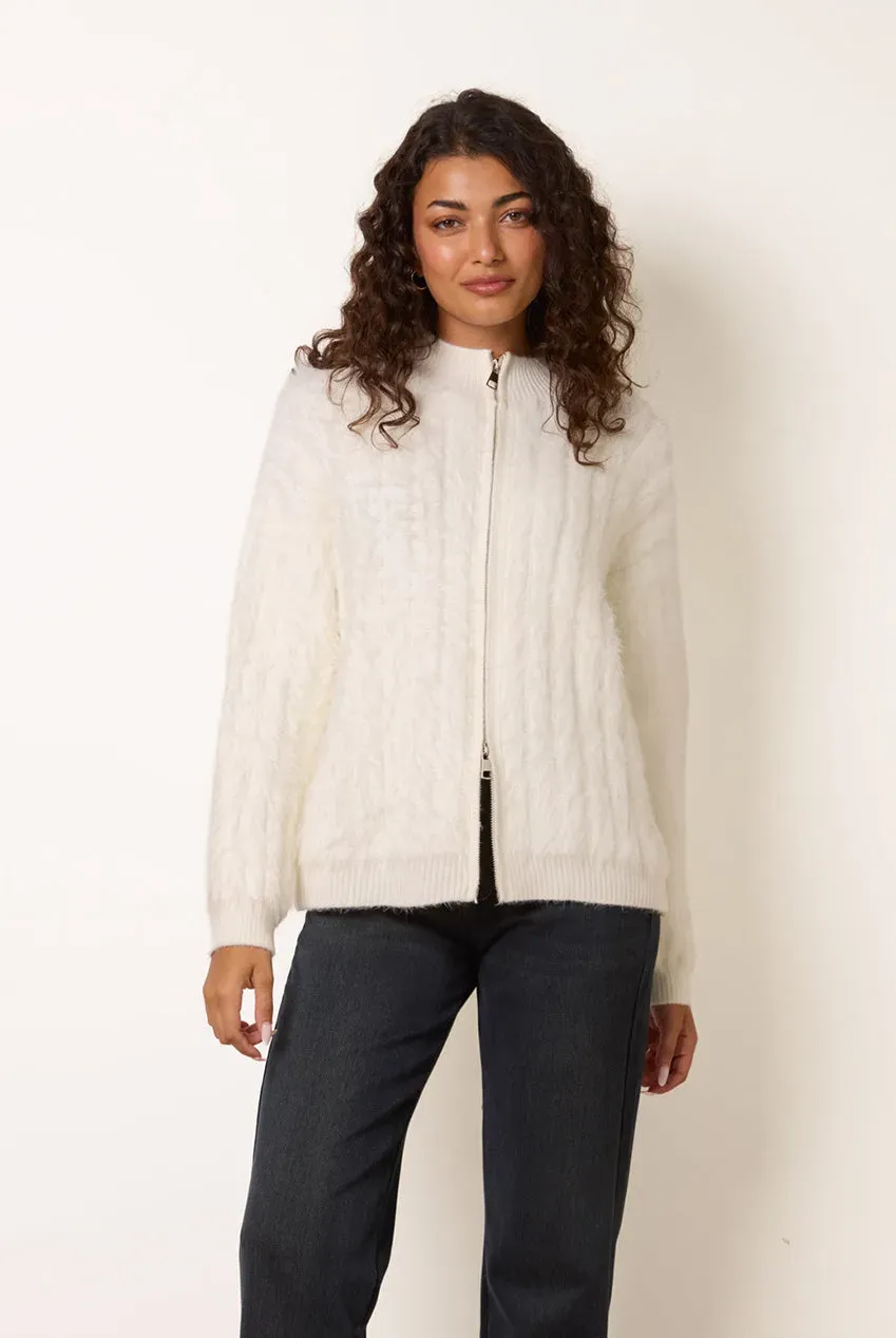 Goddiva Blue Vanilla Textured Zip cardigan crema caldo