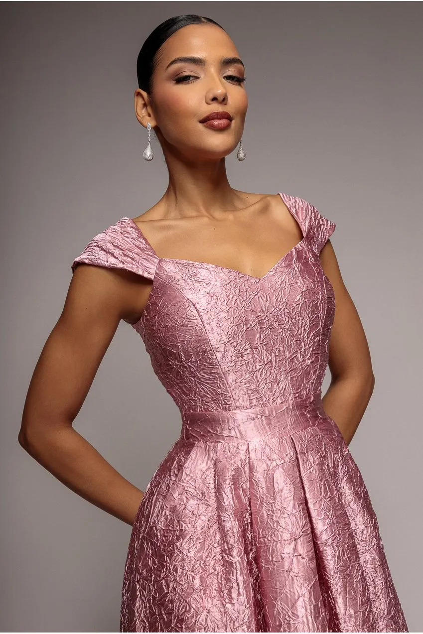 Goddiva Abito Midi Raso Rosa Cipria Scollo a Cuore