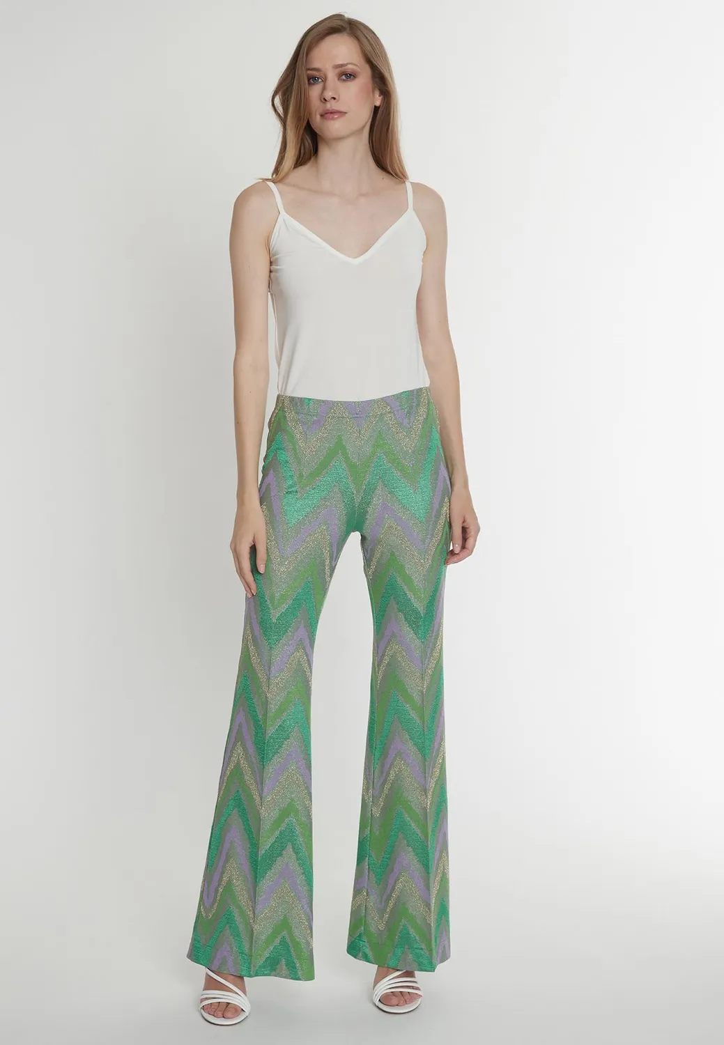 Ana Alcazar Pitora pantaloni zampa lurex verde