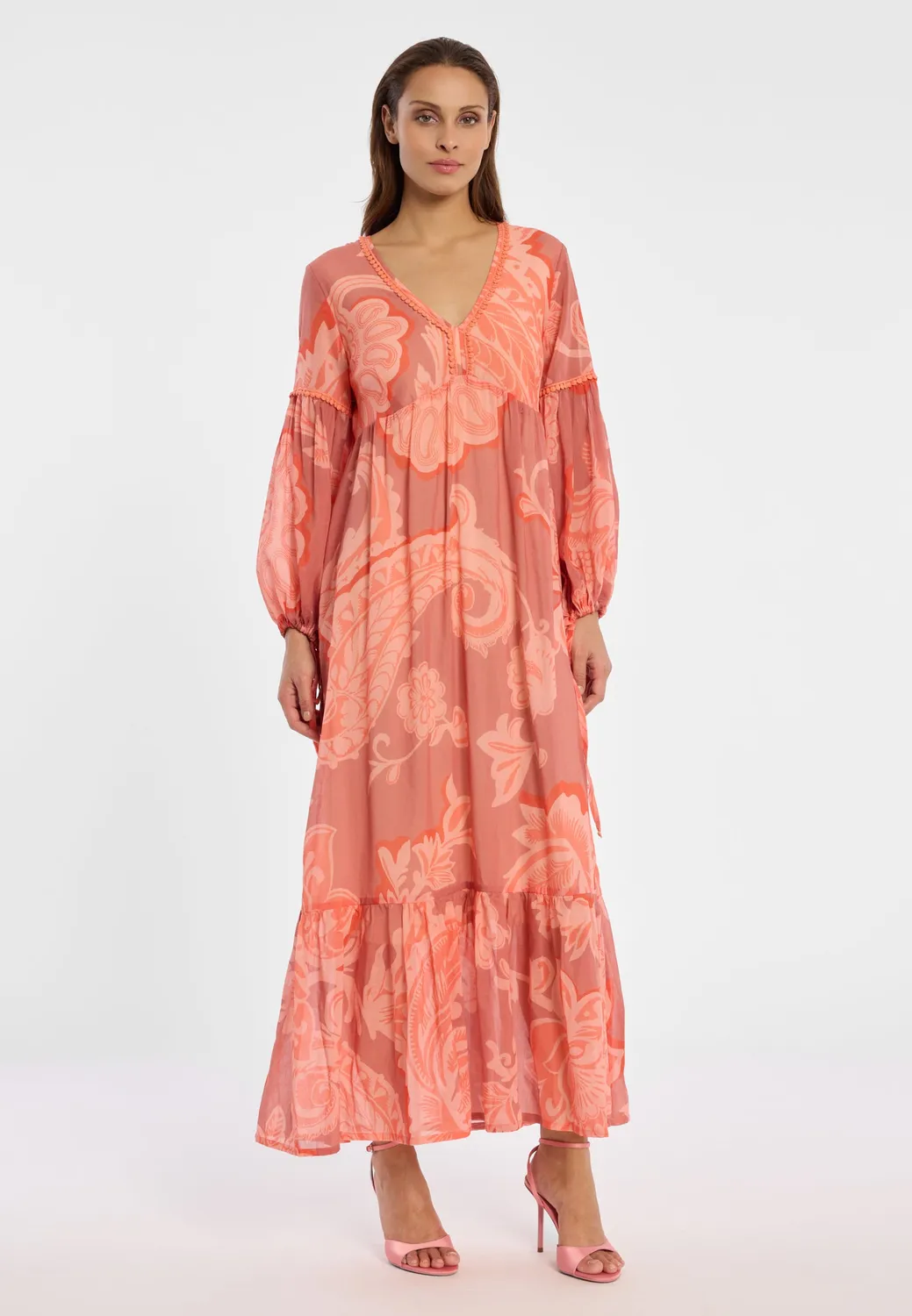 Ana Alcazar Deena abito boho maxi paisley arancione