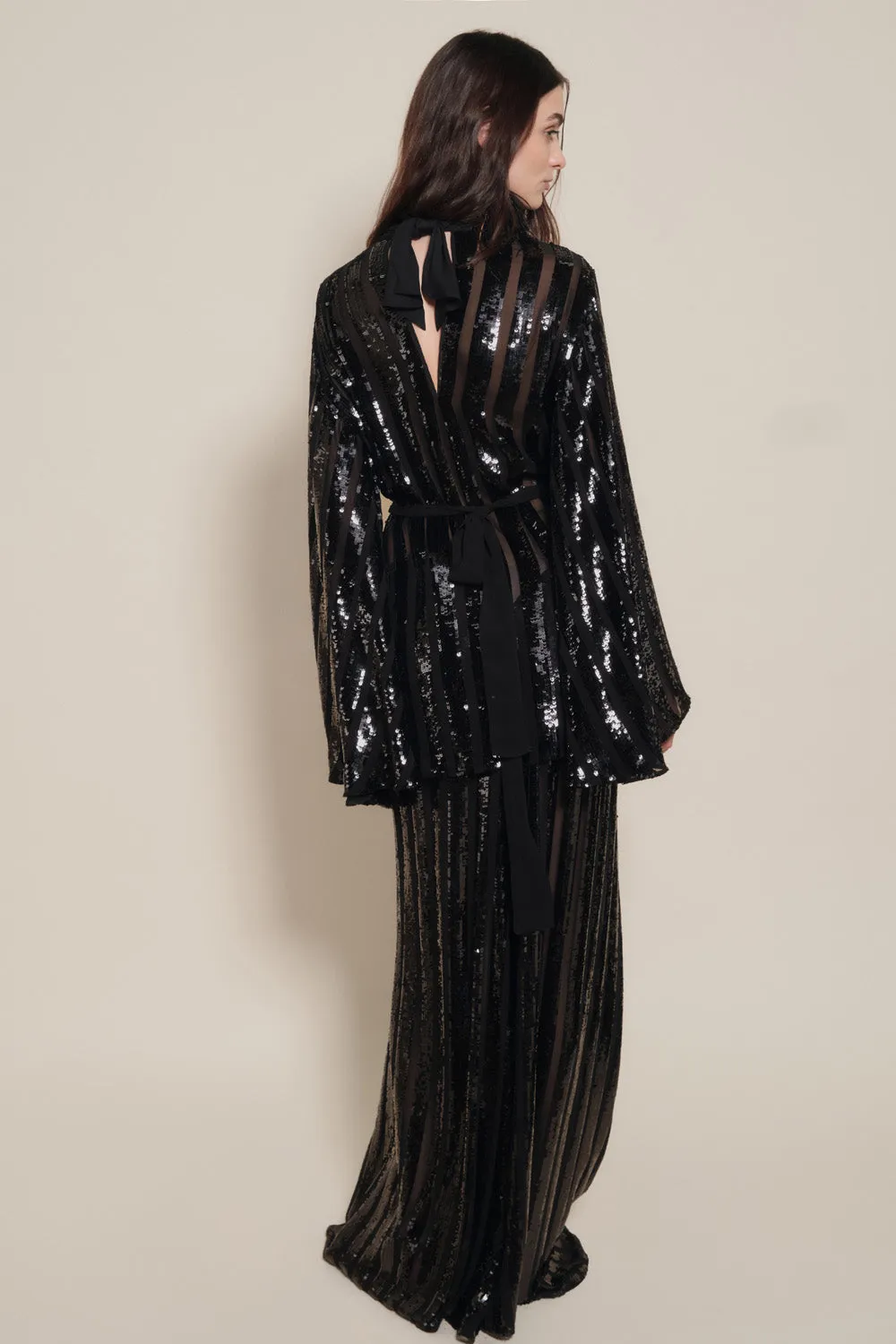 Johanna Ortiz Sequins Musical pantalone nero paillettes vita alta