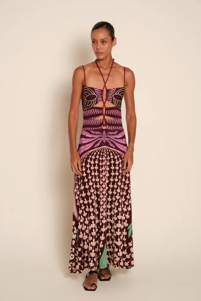 Johanna Ortiz Rio Andaluz abito midi jersey vino elasticizzato