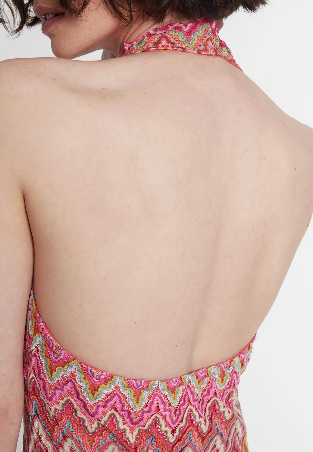 Ana Alcazar Polora abito lungo maxi rosa scollo halter