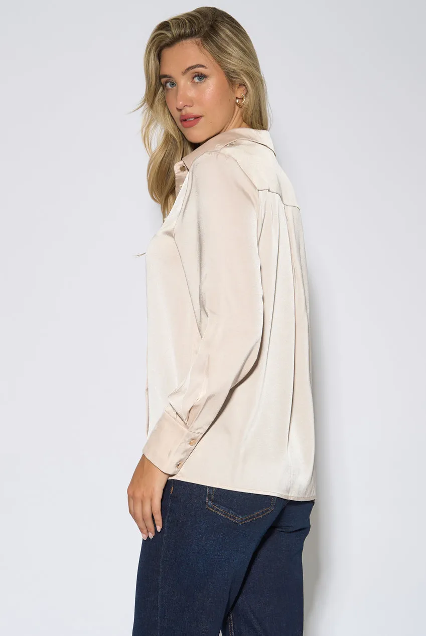 Gini London camicia champagne maniche lunghe pizzo