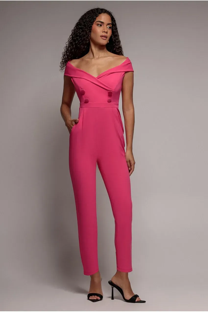 Goddiva Bardot Wrap tuta scollo cuore cerise
