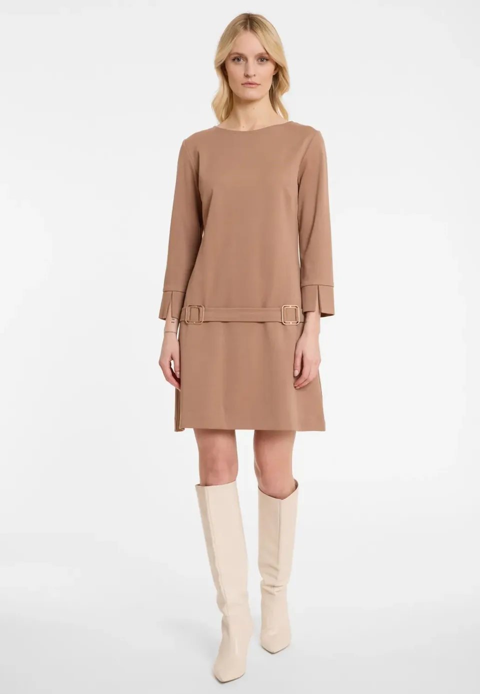 Ana Alcazar Ahasa abito corto beige scollo tondo