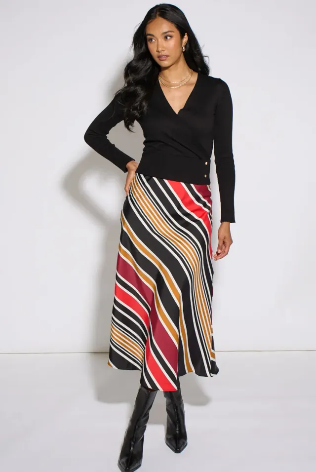 Gini London Black Stripe gonna midi nera in raso