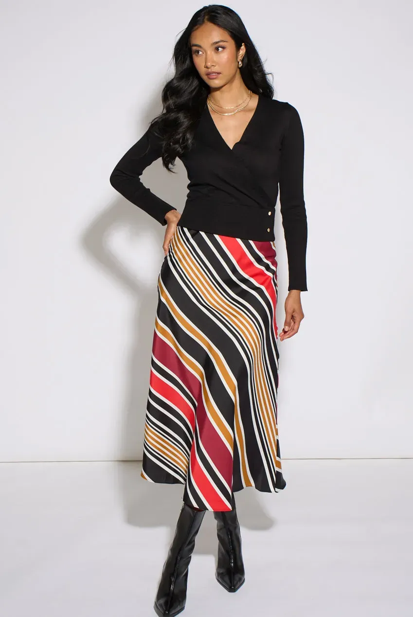 Gini London Black Stripe gonna midi nera in raso