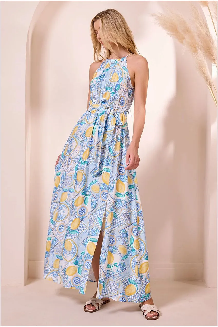 Angeleye Halterneck abito maxi blu limoni