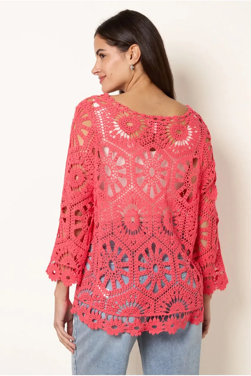 Blue Vanilla Cardigan Uncinetto Corallo Cotone