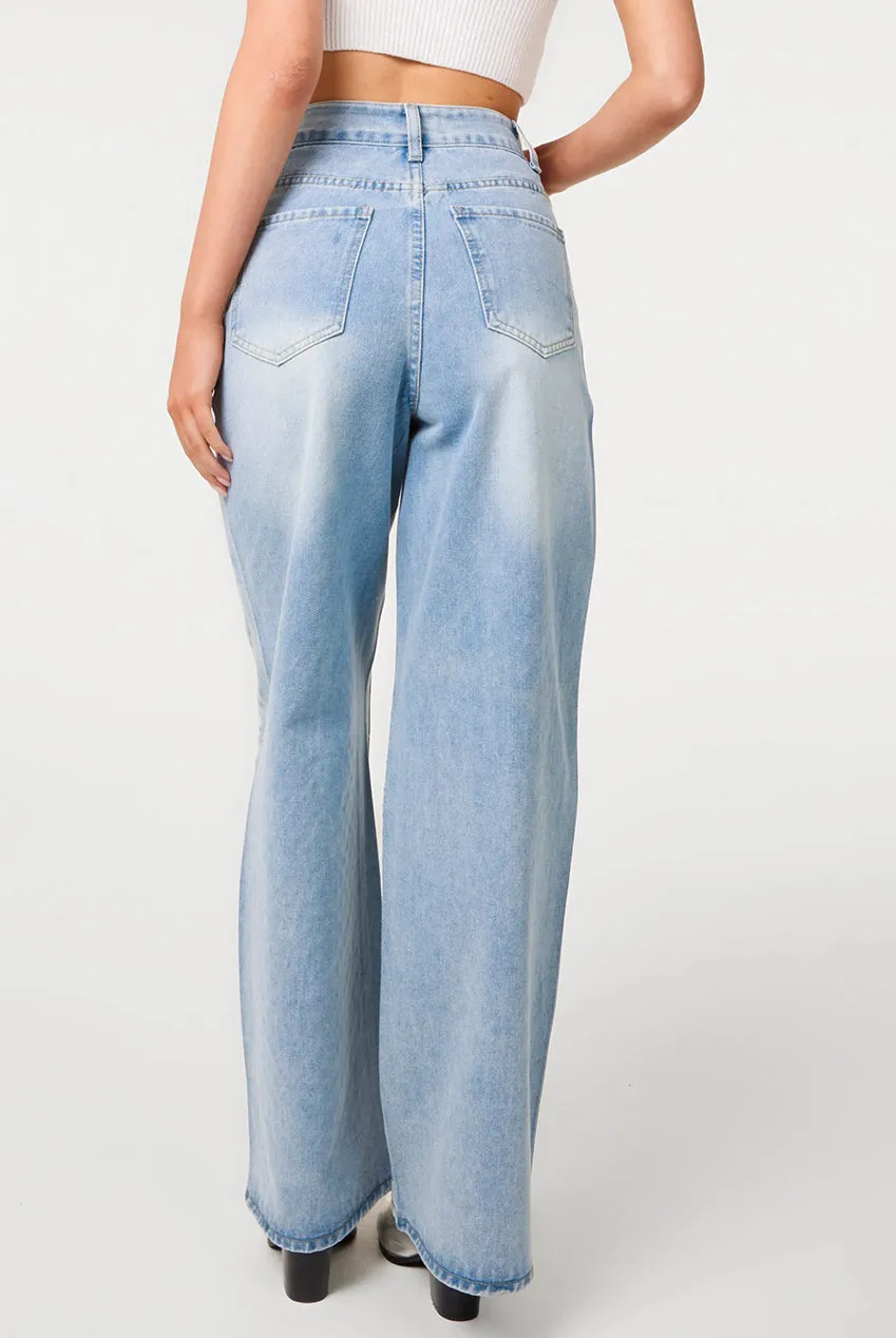 Goddiva Pink Vanilla Stud Wide Leg jeans denim borchie