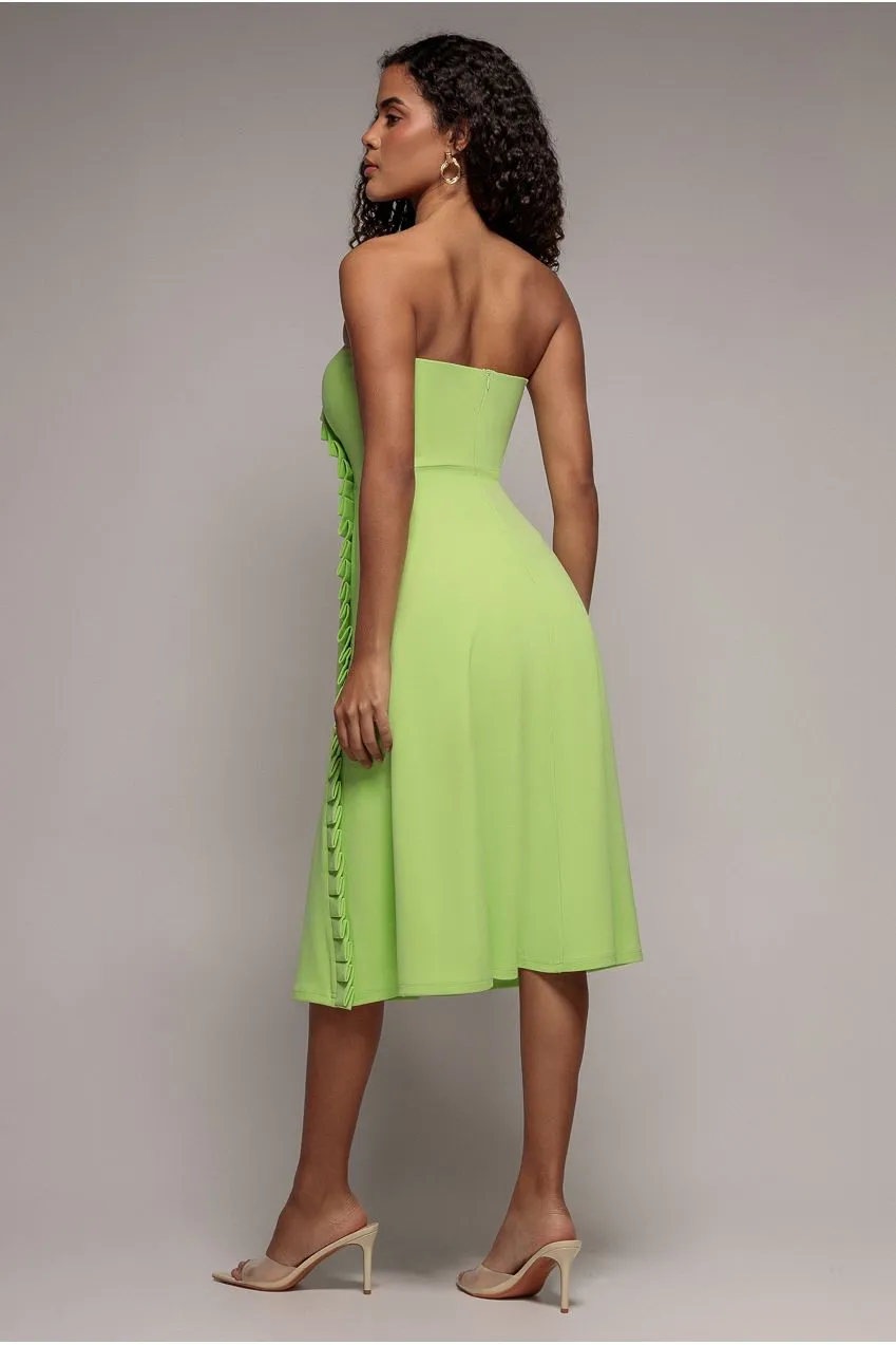 Goddiva Frilled Halter Neck abito midi lime schiena aperta