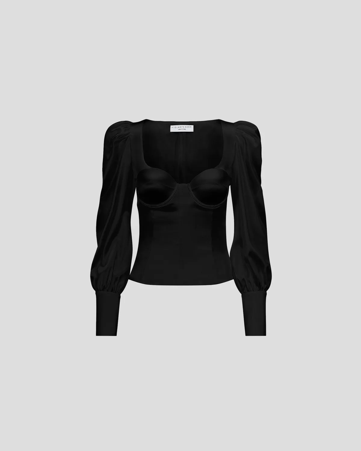 Violante Nessi Morandi blusa nera raso seta corsetto