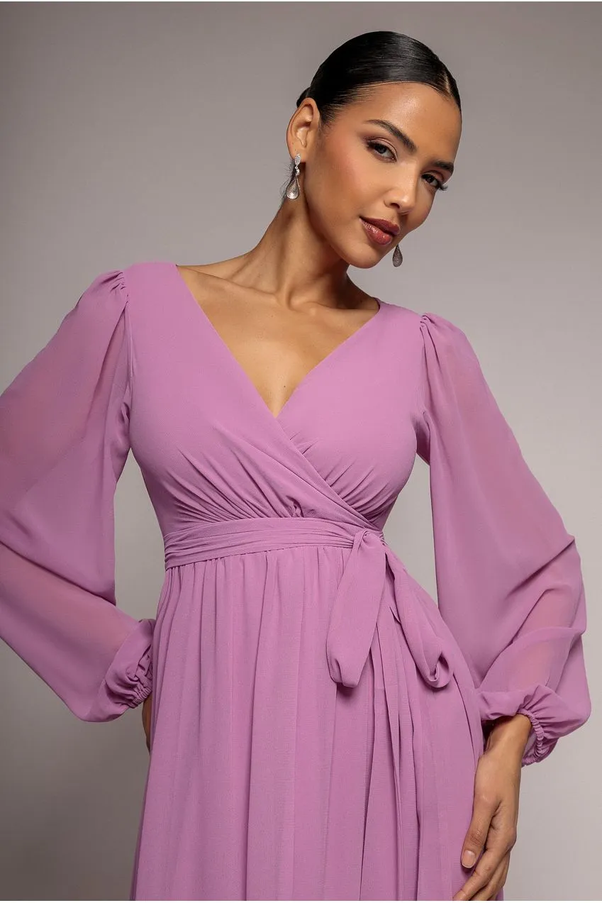 Goddiva Wrap Back abito maxi dusty lavender chiffon