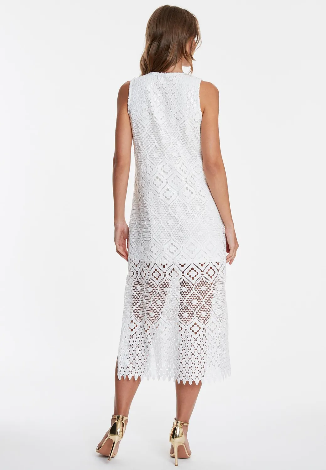 Ana Alcazar Wabora midi abito pizzo bianco scollo V
