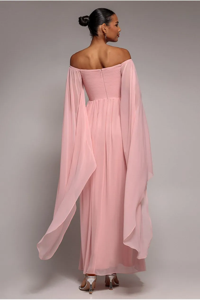 Goddiva Chiffon Cape maxi abito blush damigella