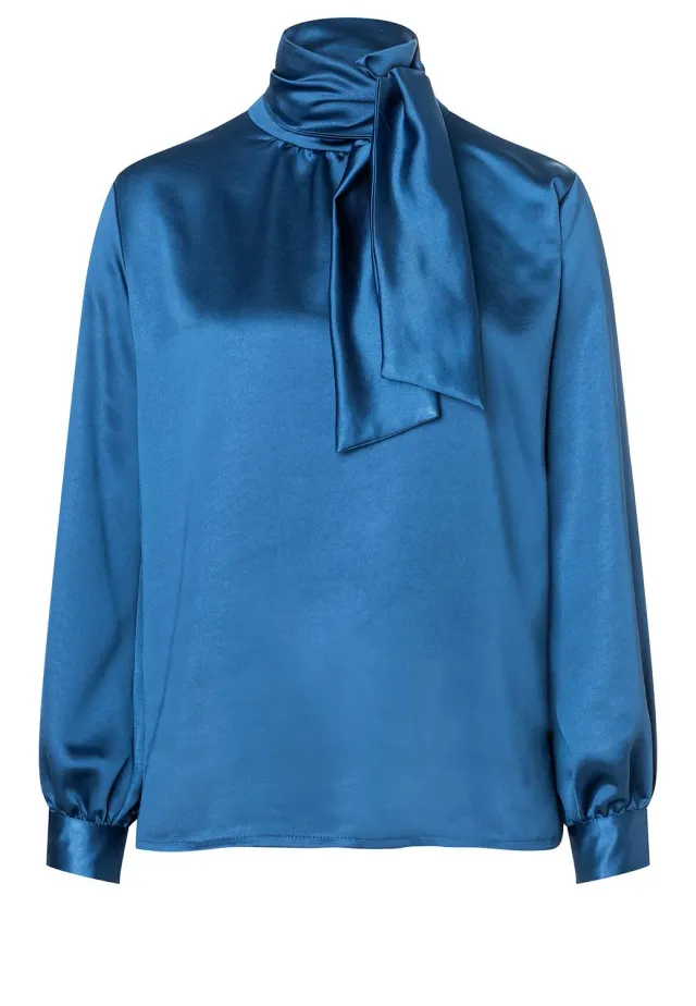Ana Alcazar Siboni camicia raso blu fiocco