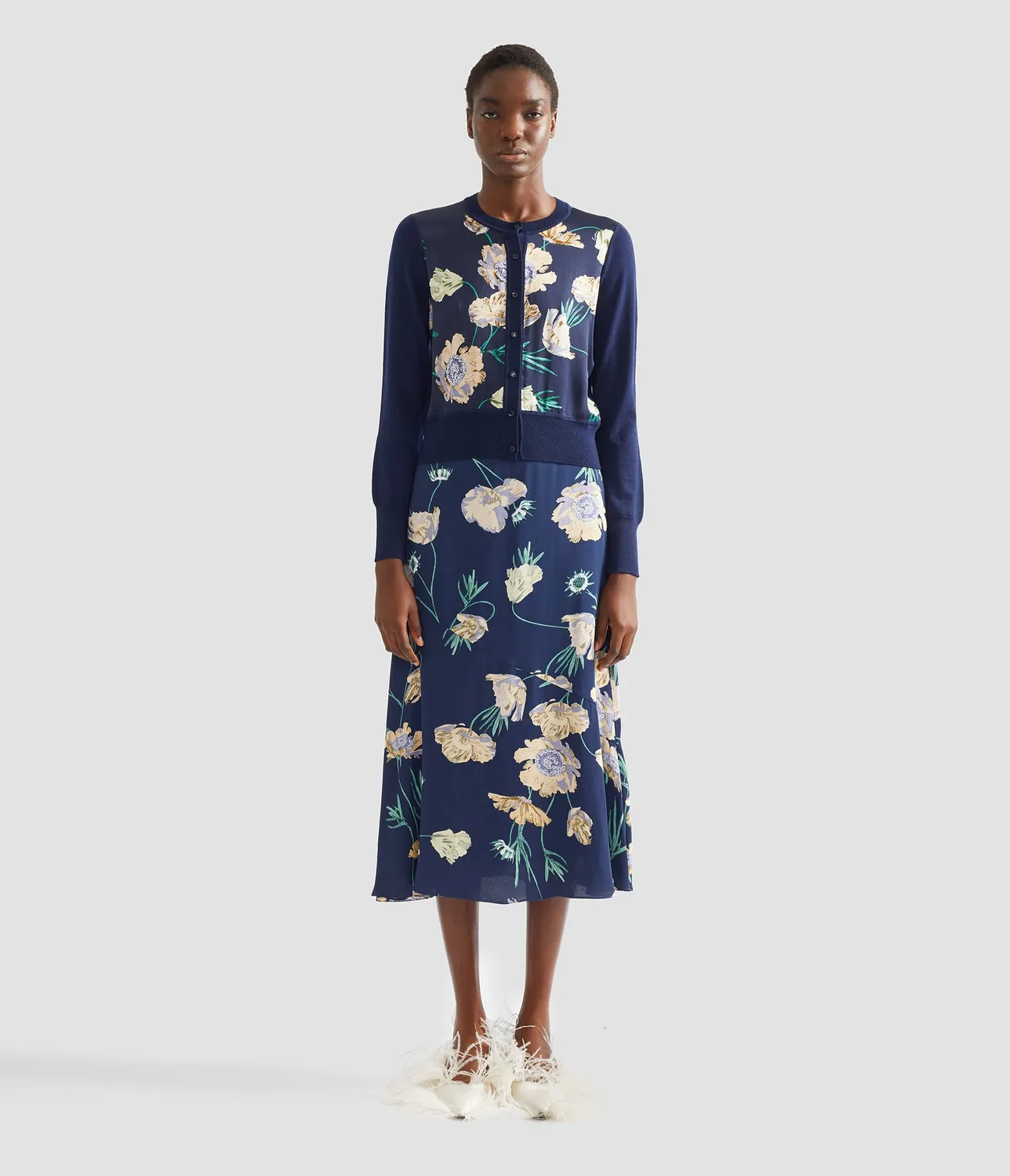 Erdem Floral Print Panel Cropped cardigan lana blu