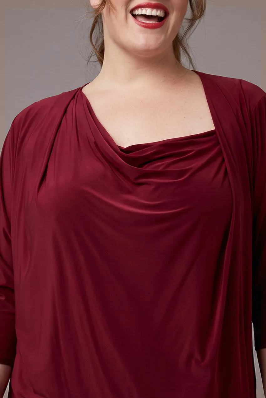 Goddiva Loose Fit abito midi bordeaux scollo asimmetrico