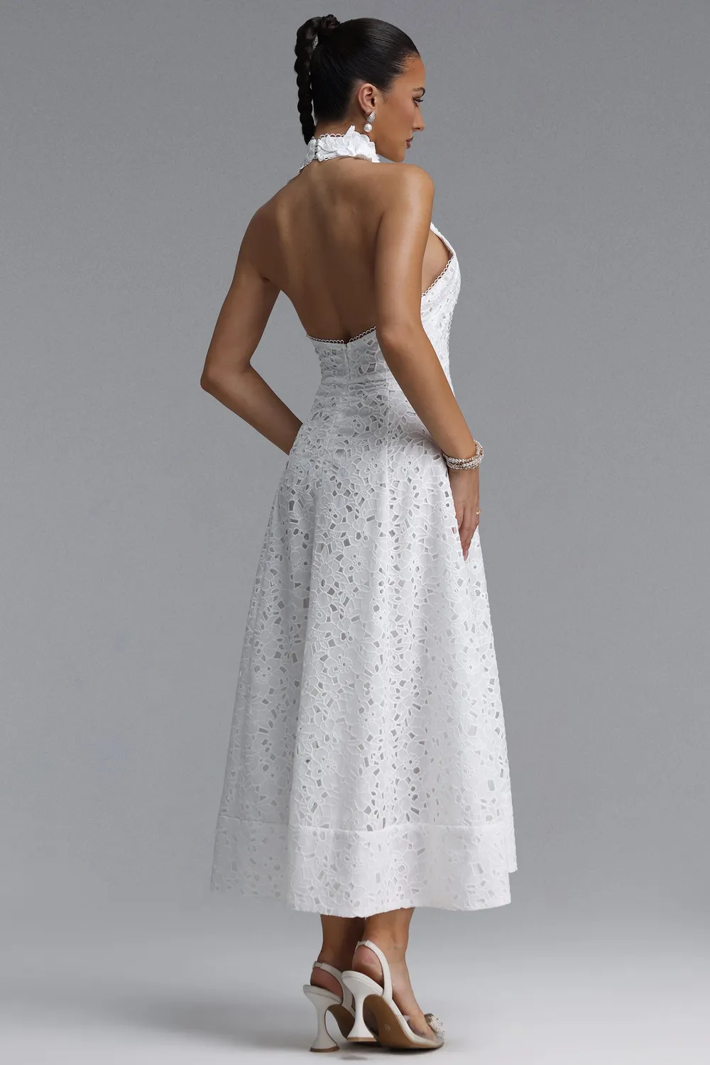 Bella Barnett Nuvola abito midi pizzo bianco halter