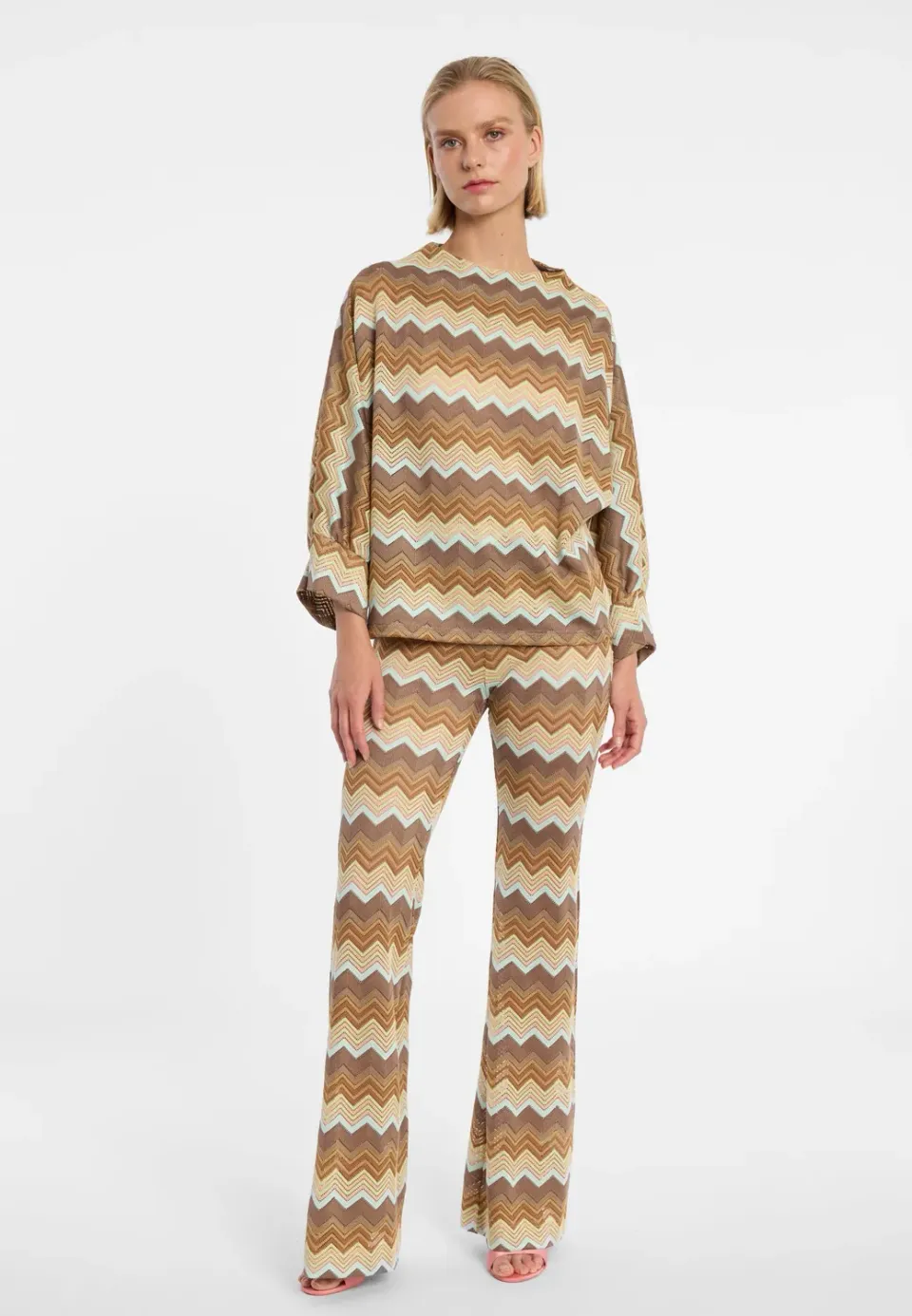 Ana Alcazar Duora top maglia zigzag maniche palloncino
