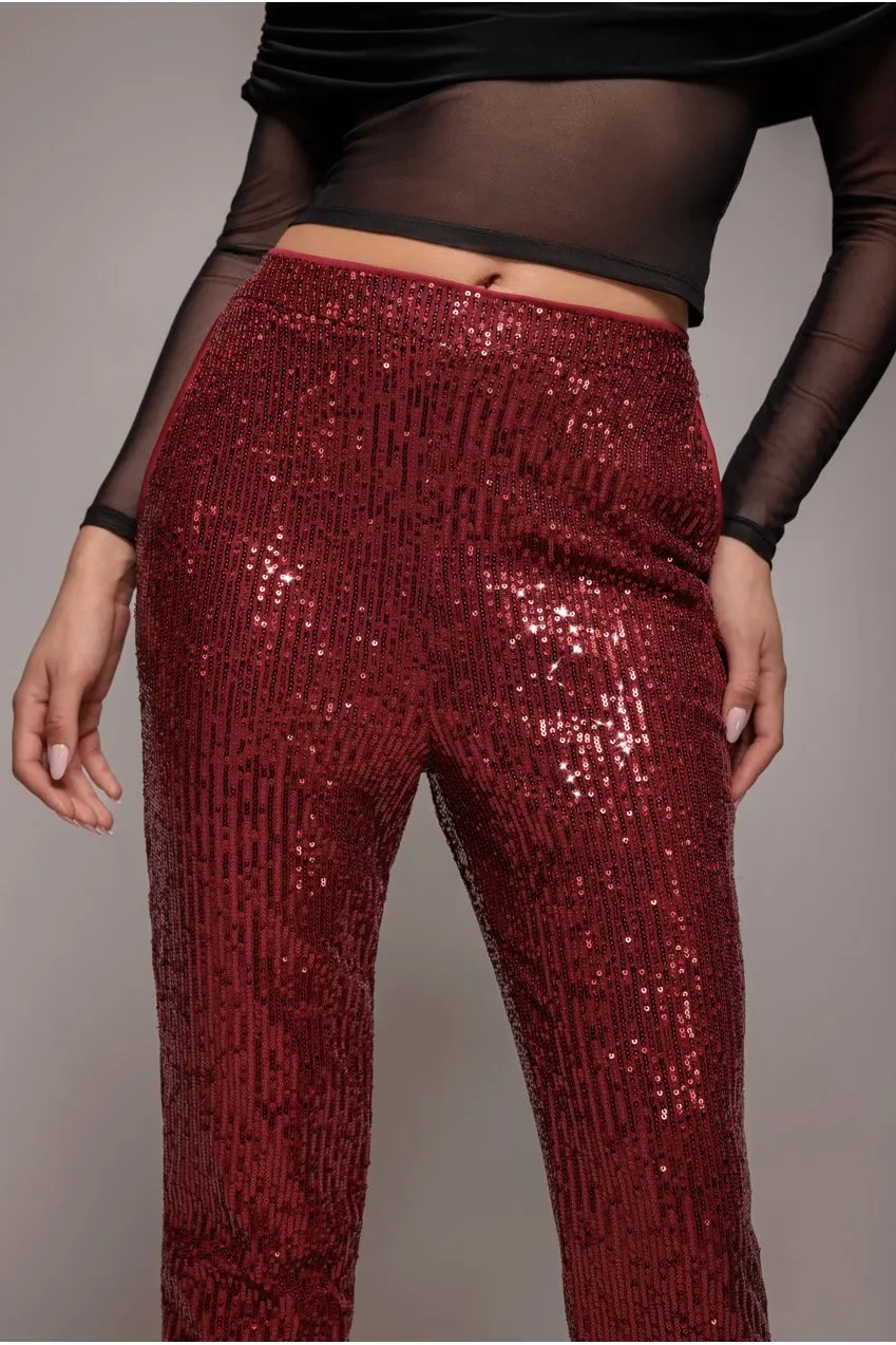 Goddiva Sequin pantaloni bordeaux paillettes caviglia