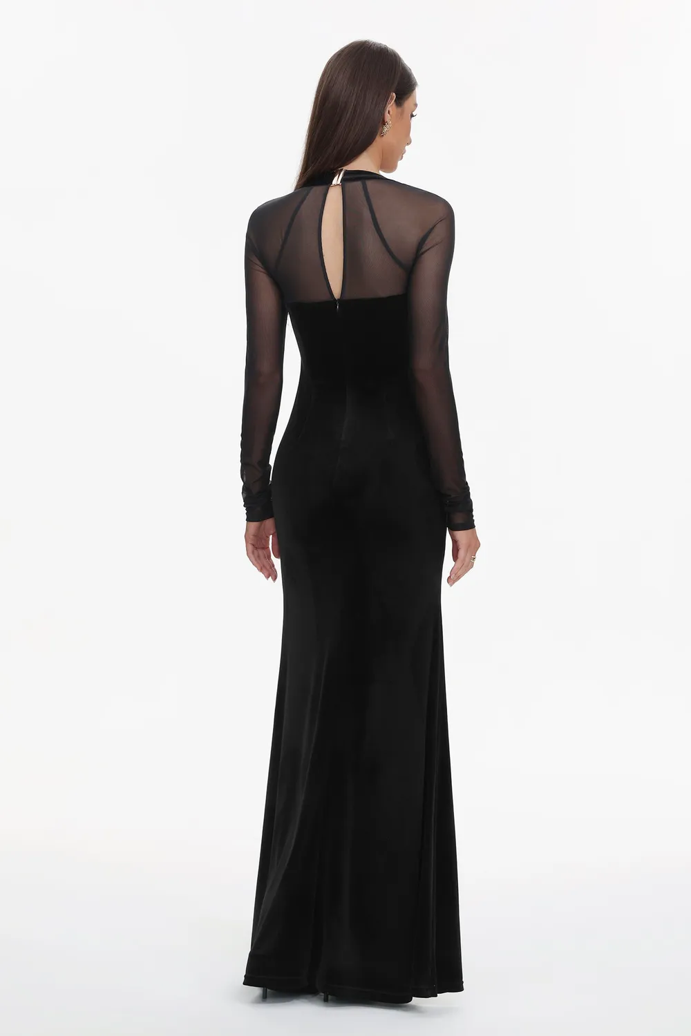 Bella Barnett Rae abito maxi nero velluto spacco