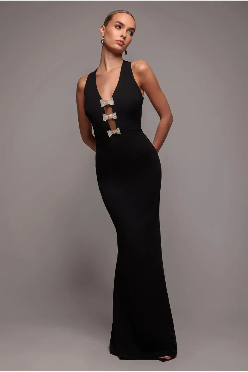 Goddiva Diamante Bow abito maxi nero 12 sirena