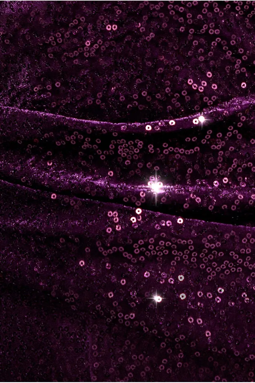 Goddiva Sequin Velvet tuta magenta scollo bardot