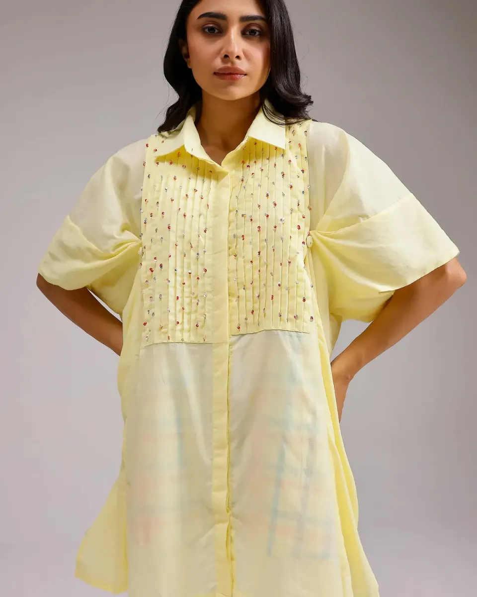 Our Dve Candy Checks top giallo blu cotone