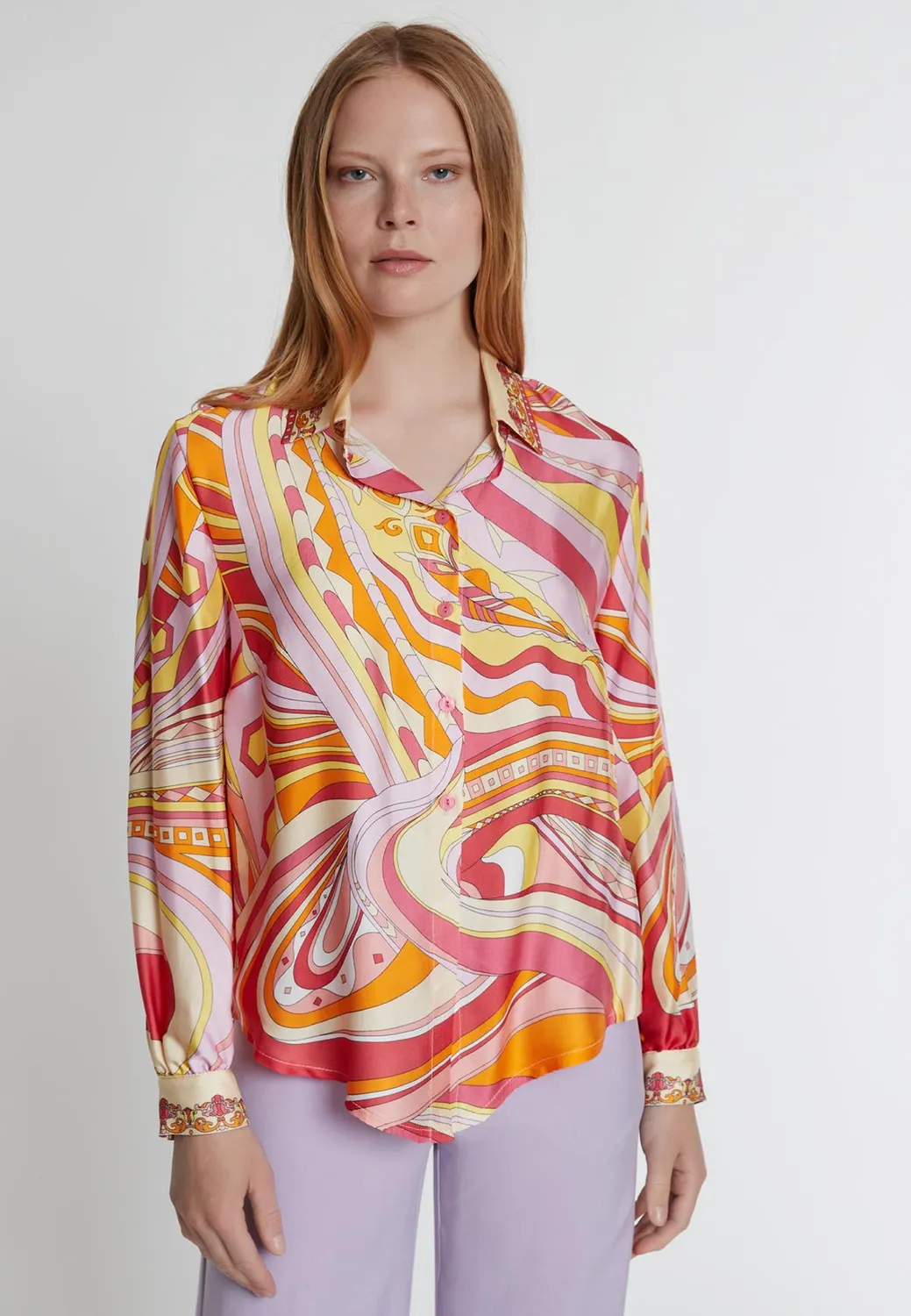 Ana Alcazar Kapri blusa satin fantasia anni 70