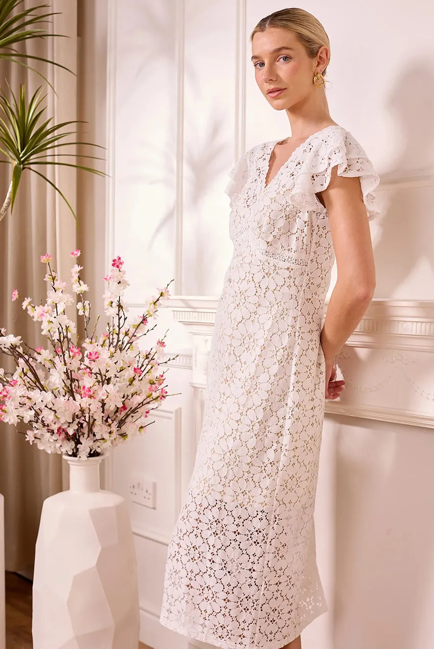 Angeleye abito midi bianco pizzo manica corta