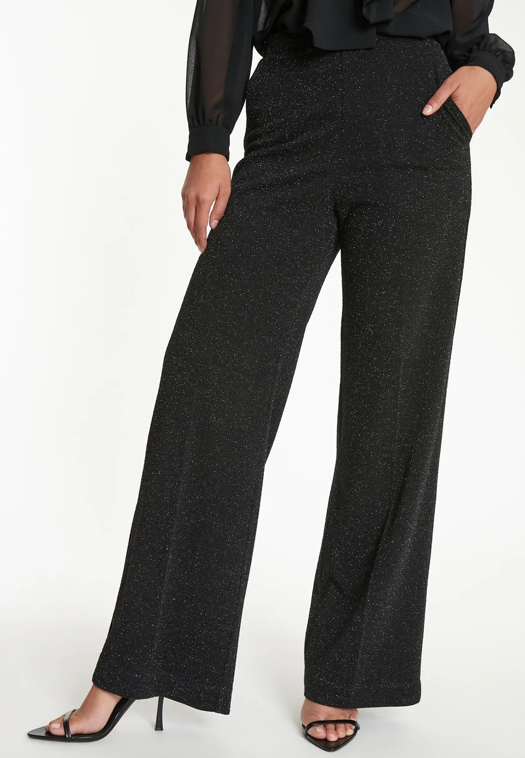 Ana Alcazar Taryla pantaloni neri lurex gamba larga