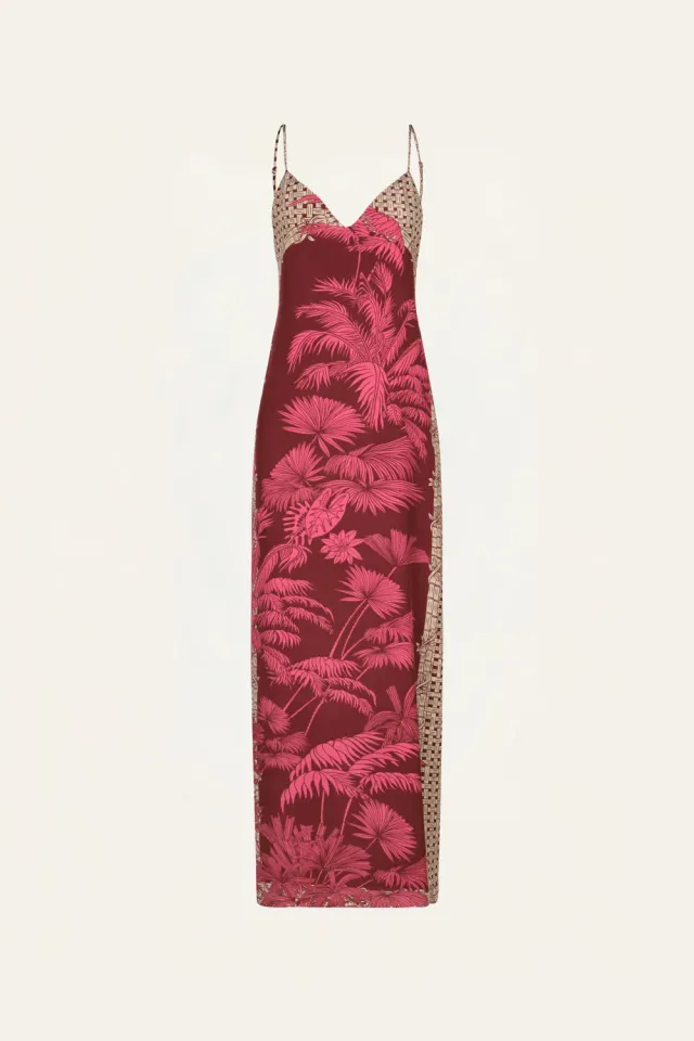Johanna Ortiz Tropical Harmony abito maxi seta ecru rosa