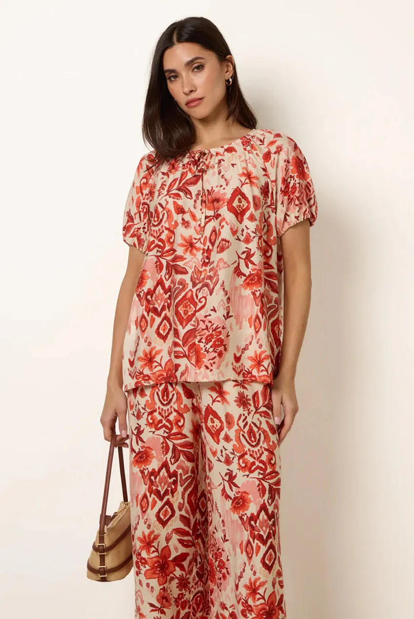 Blue Vanilla Watercolour Floral Print top arancione