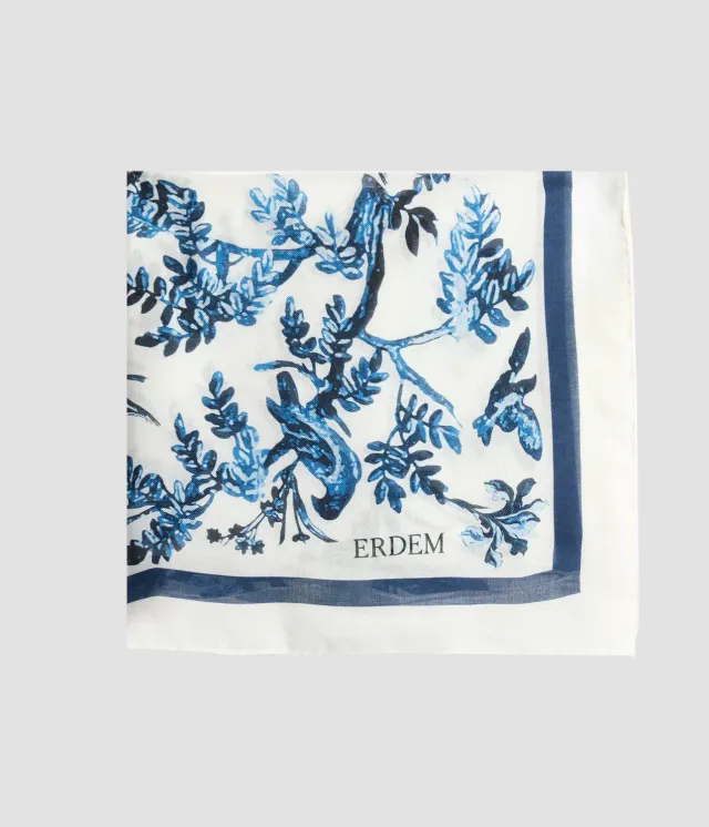 Erdem Printed foulard seta blu 135 cm