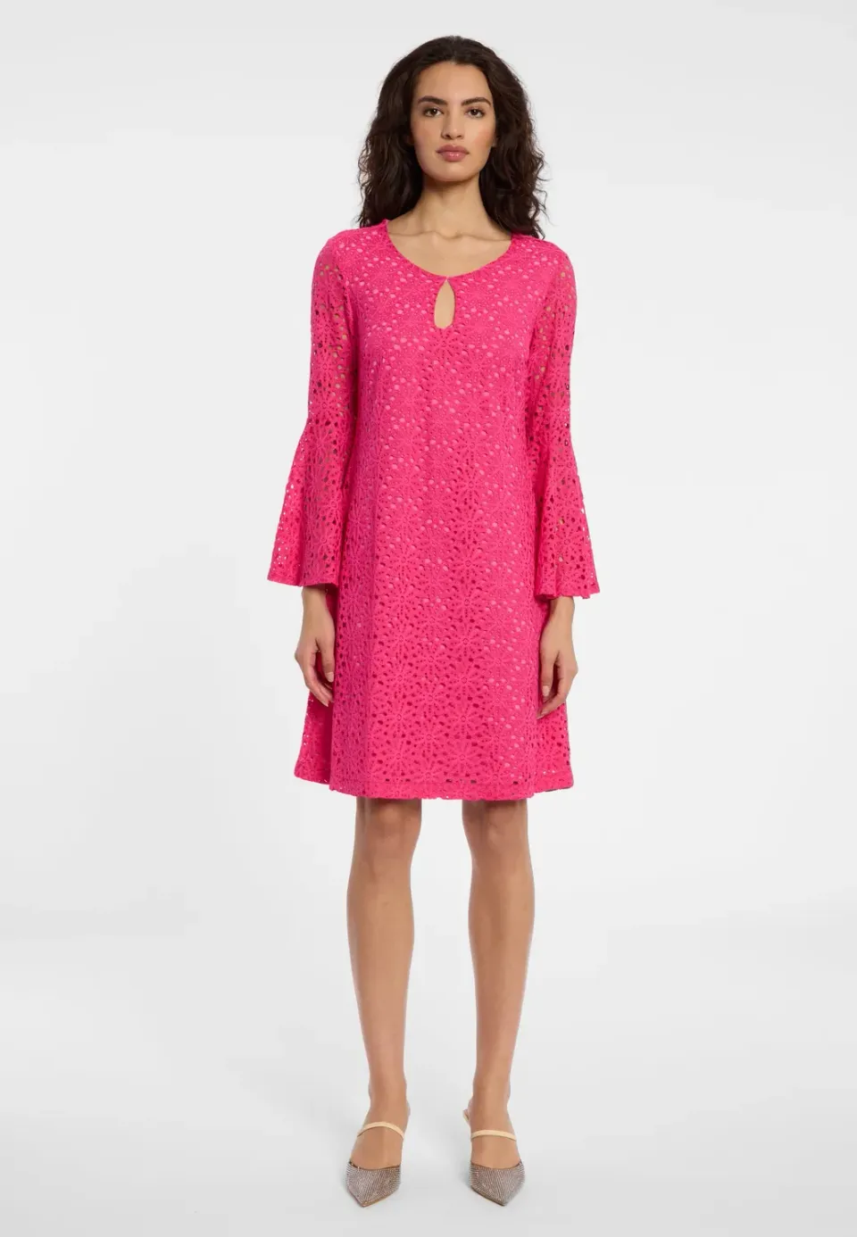 Ana Alcazar Dalis abito pizzo fucsia maniche tromba