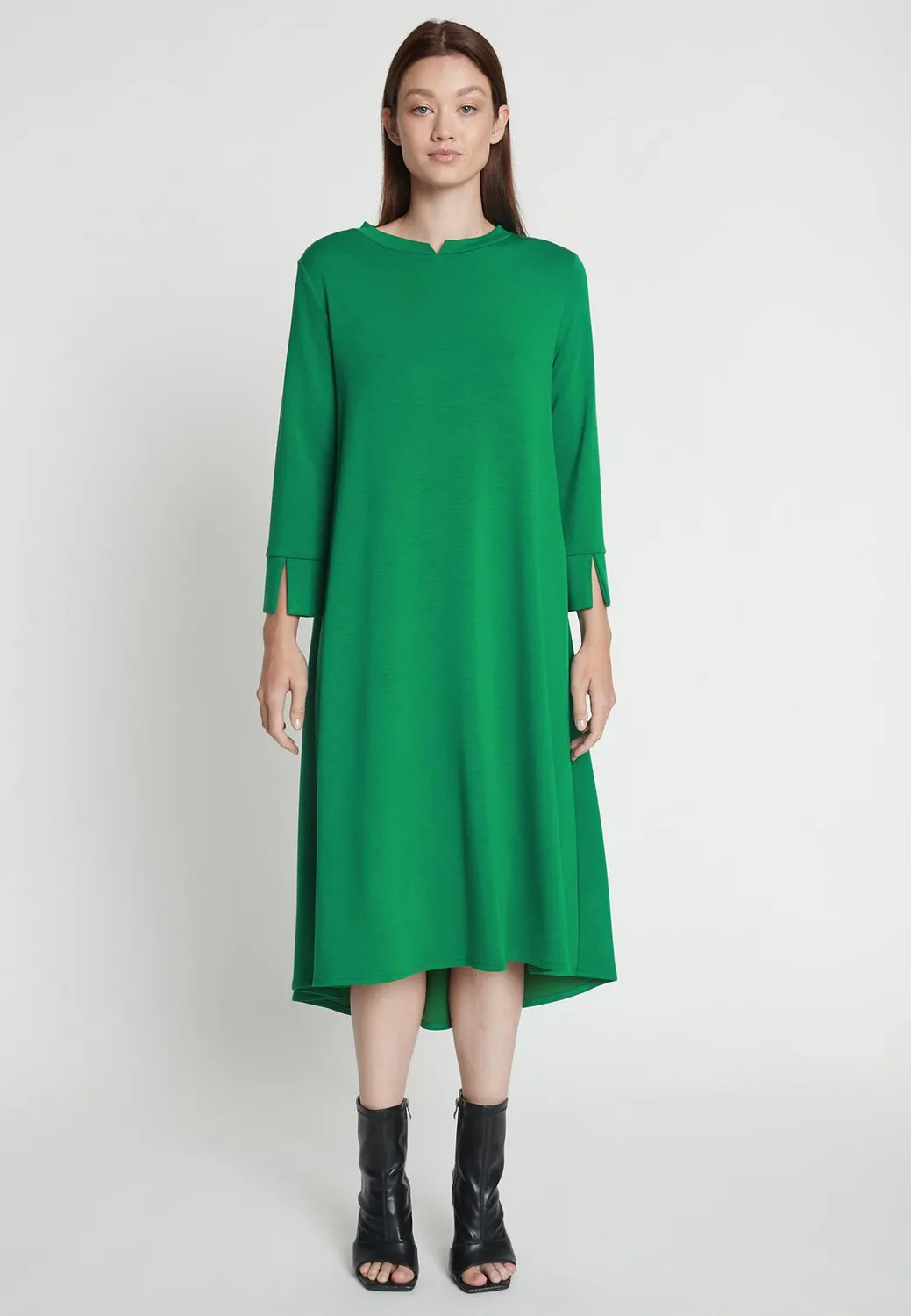 Ana Alcazar Melody abito midi verde jersey svasato