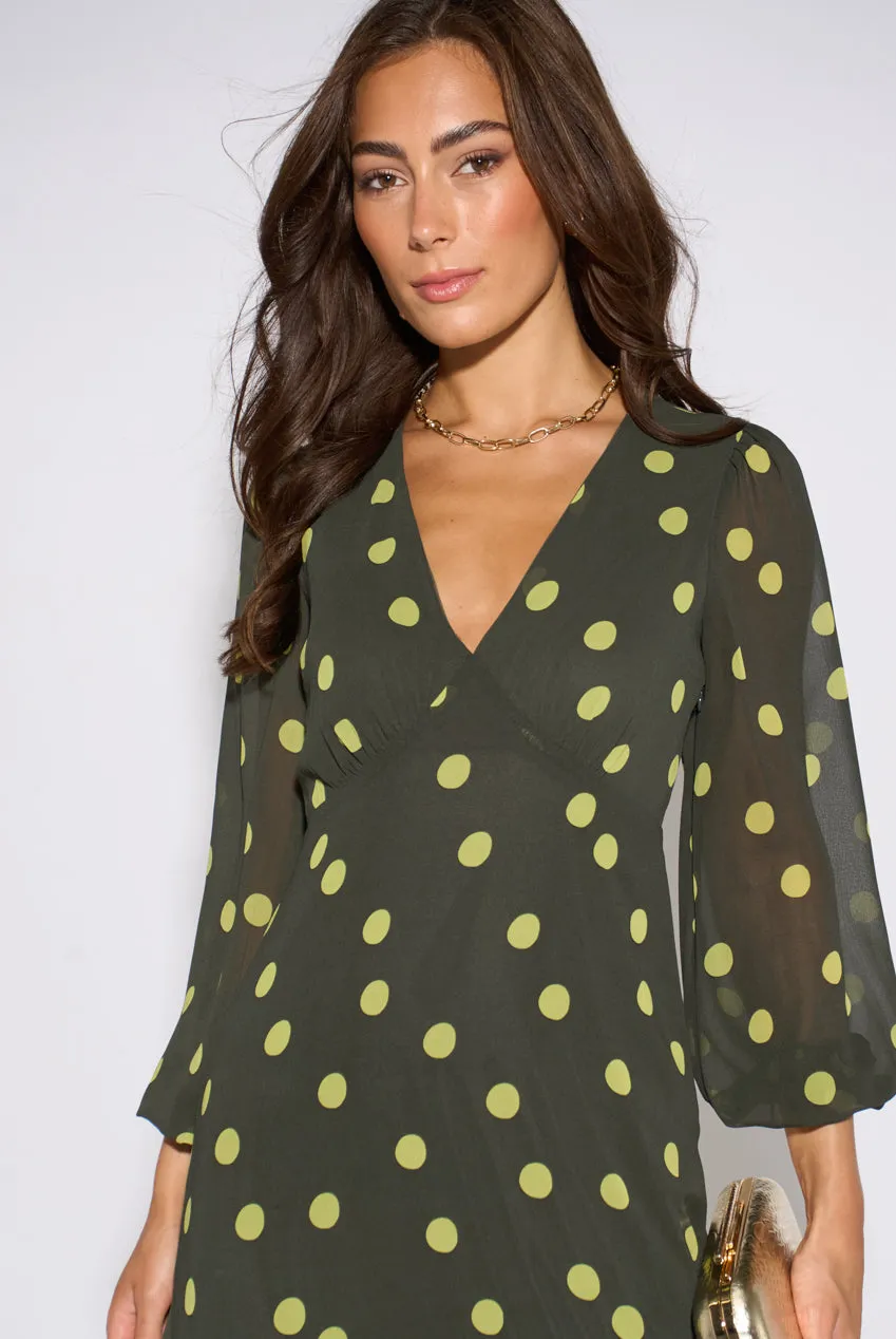 Gini London Green Lime Spot abito midi verde lime