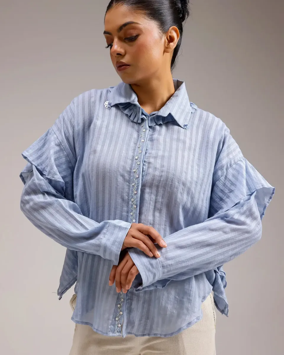 Our Dve Sheerline Flow Top camicia azzurra righe