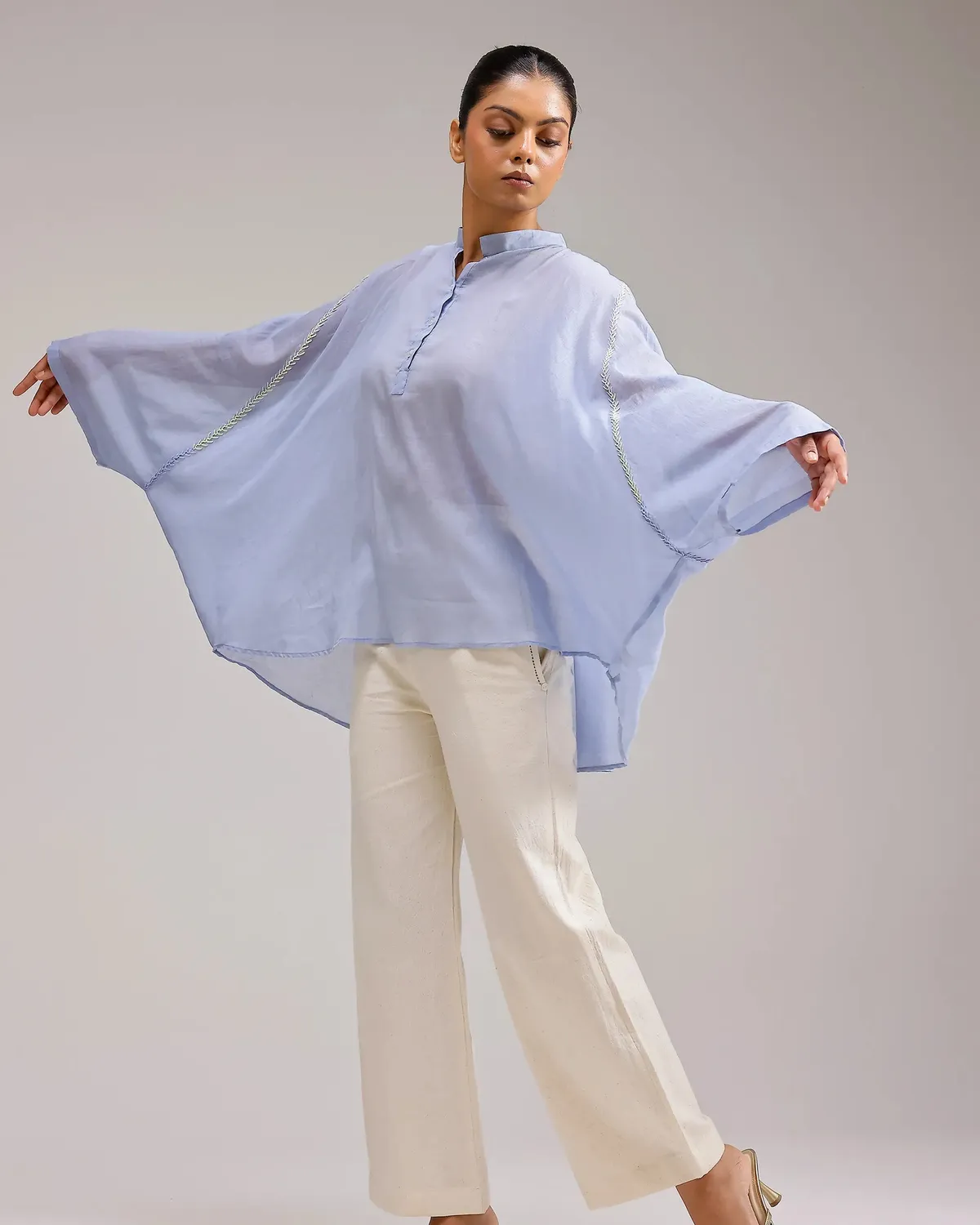 Our Dve Saanjh Soft Chanderi Top Blu Etereo