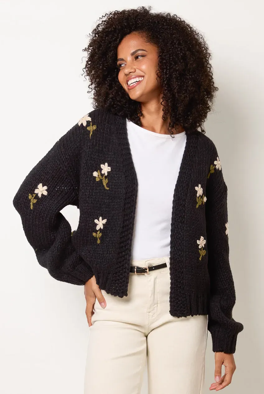 Blue Vanilla Flower cardigan nero ricamo fiori
