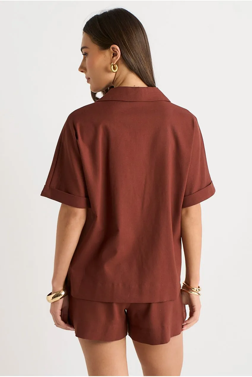 Gini London GL2027B camicia over cioccolato lino
