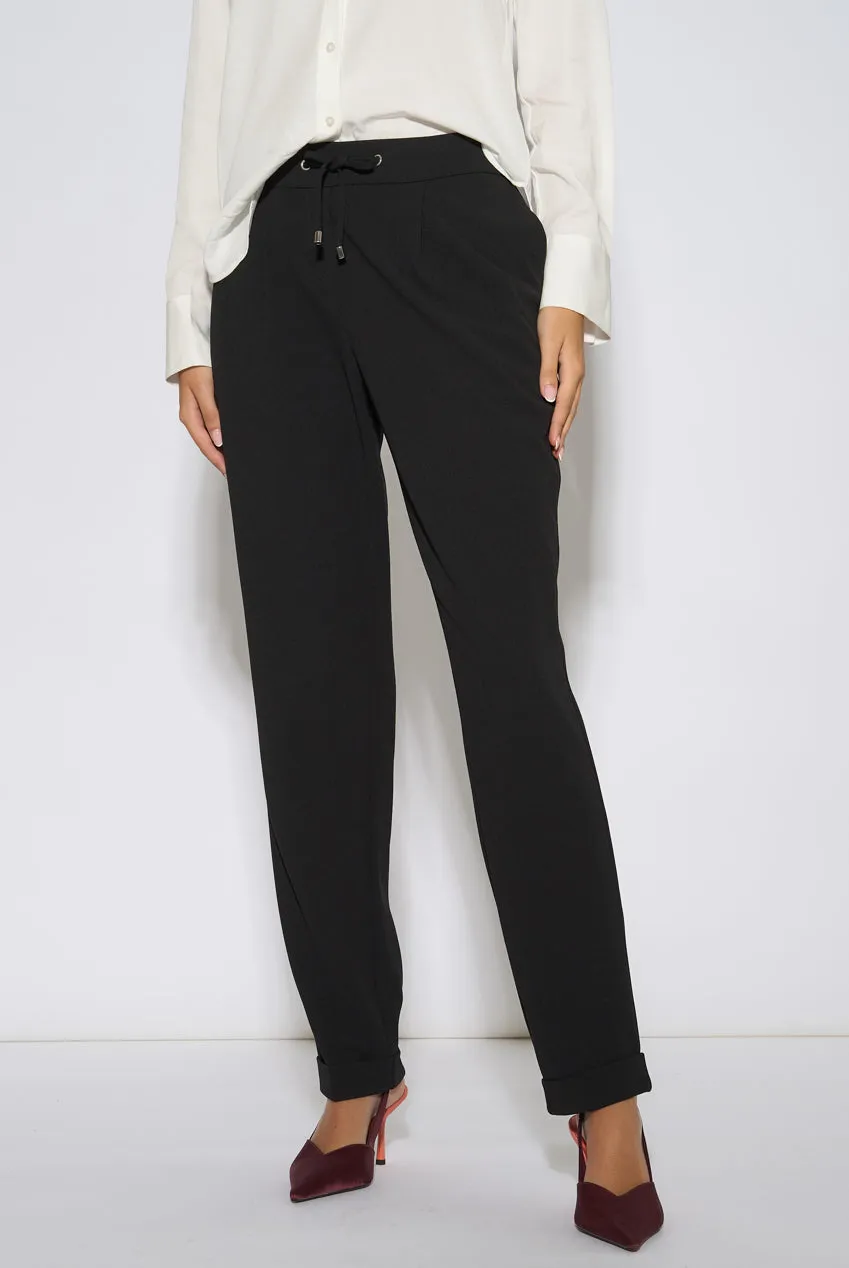 Gini London Drawstring Turn Up Pantaloni Jogger Neri scuba