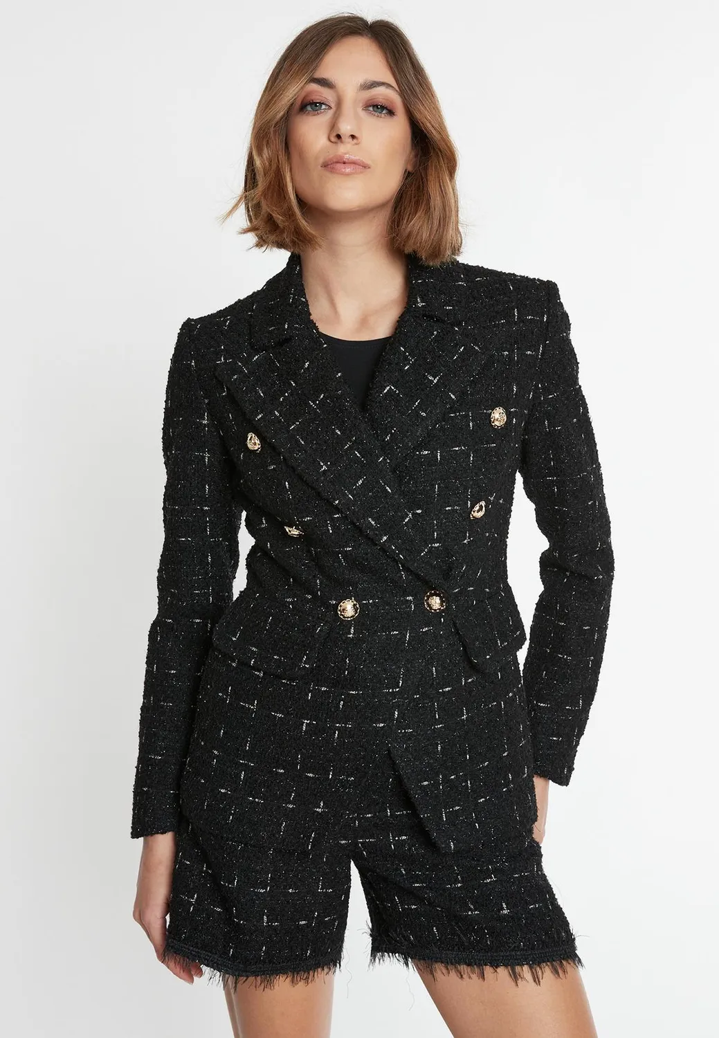 Ana Alcazar Sadira blazer bouclé nero doppiopetto