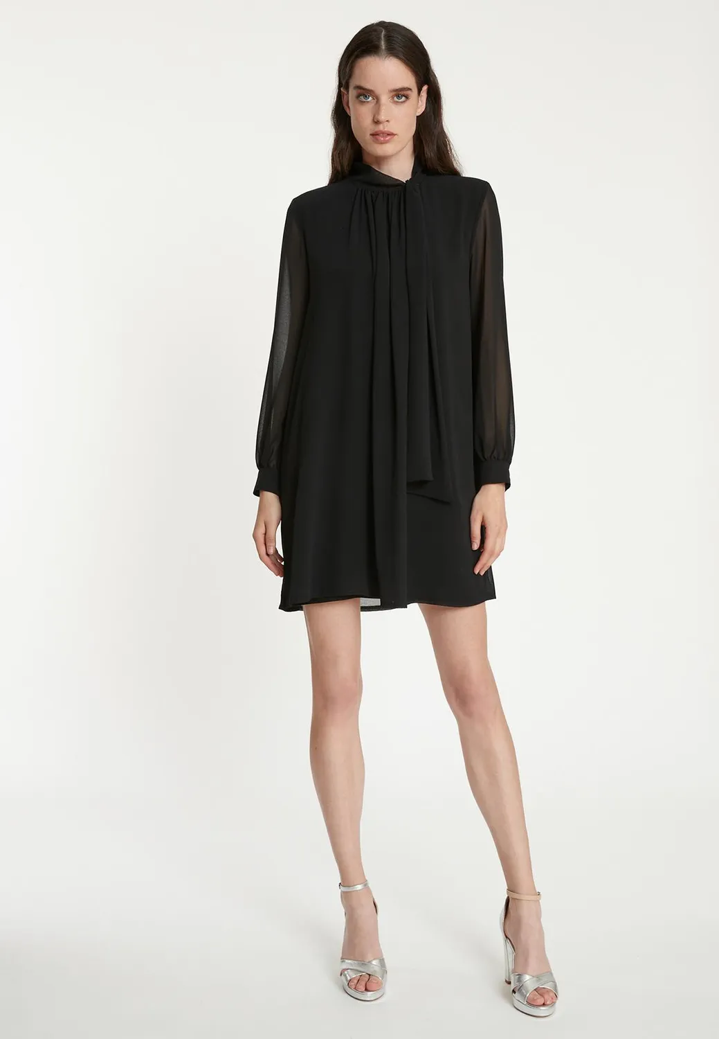 Ana Alcazar Tiwa abito chiffon nero corto da sera
