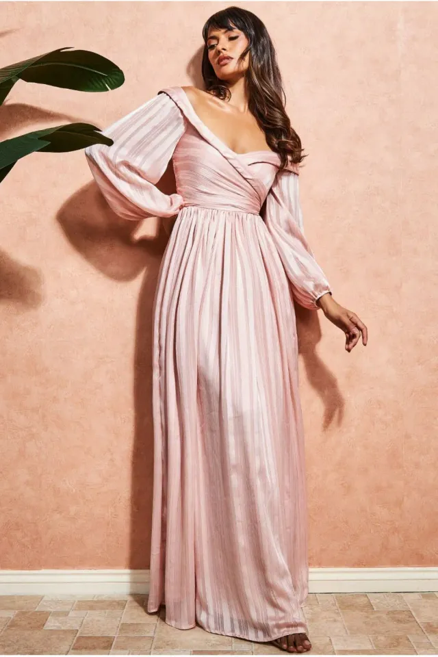 Goddiva Wrap abito lungo rosa cipria incrocio