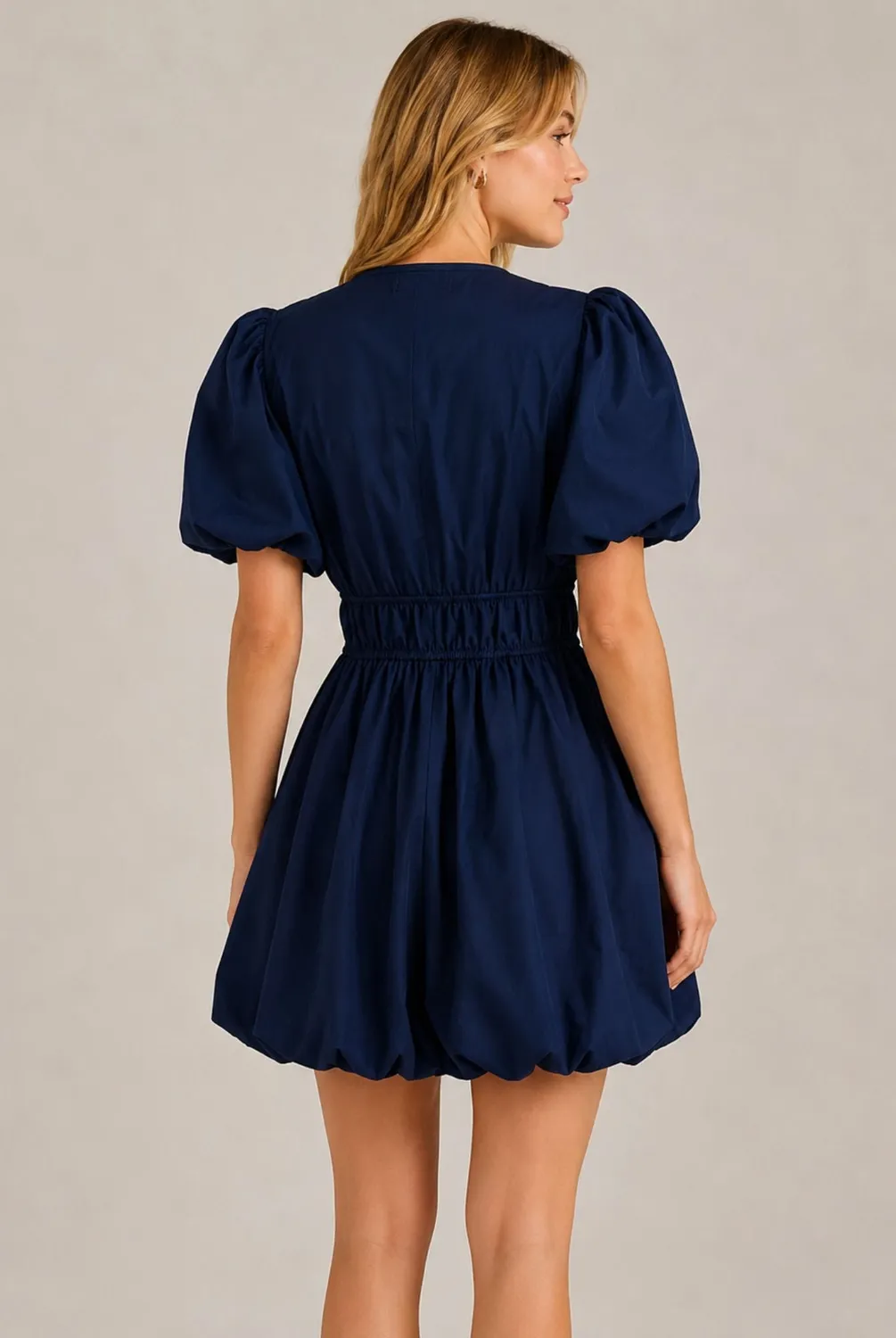 Avinci Puff Sleeve Tie Front abito mini blu navy ”, “vestibilità elasticizzata
